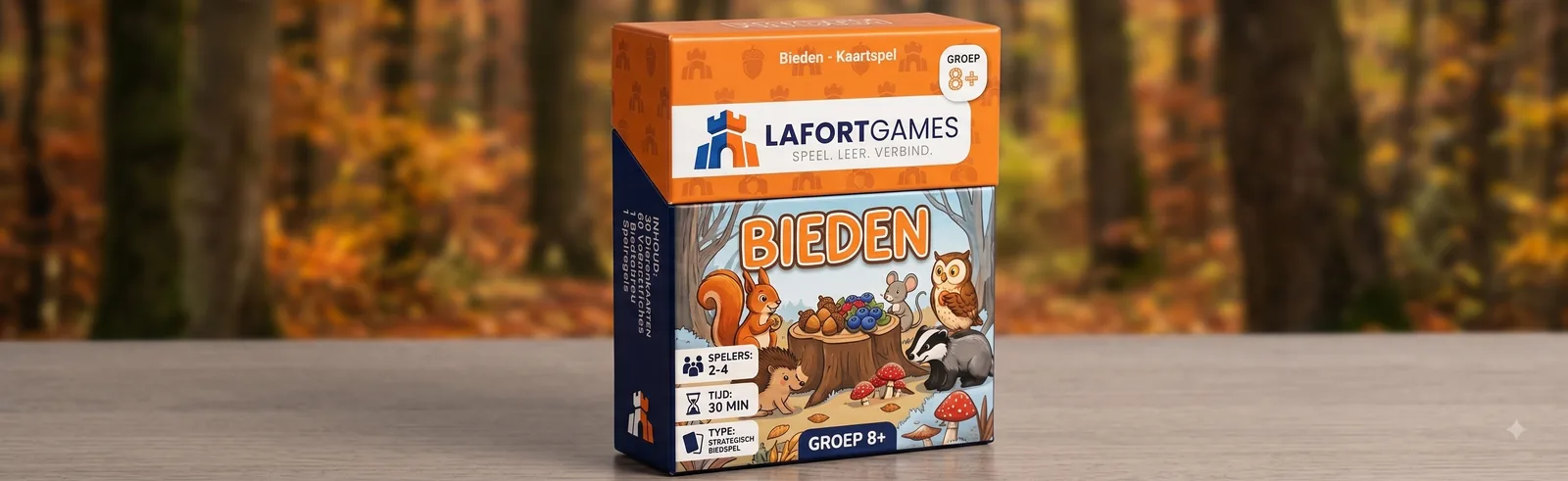 Het doosje van Bieden op een tafel